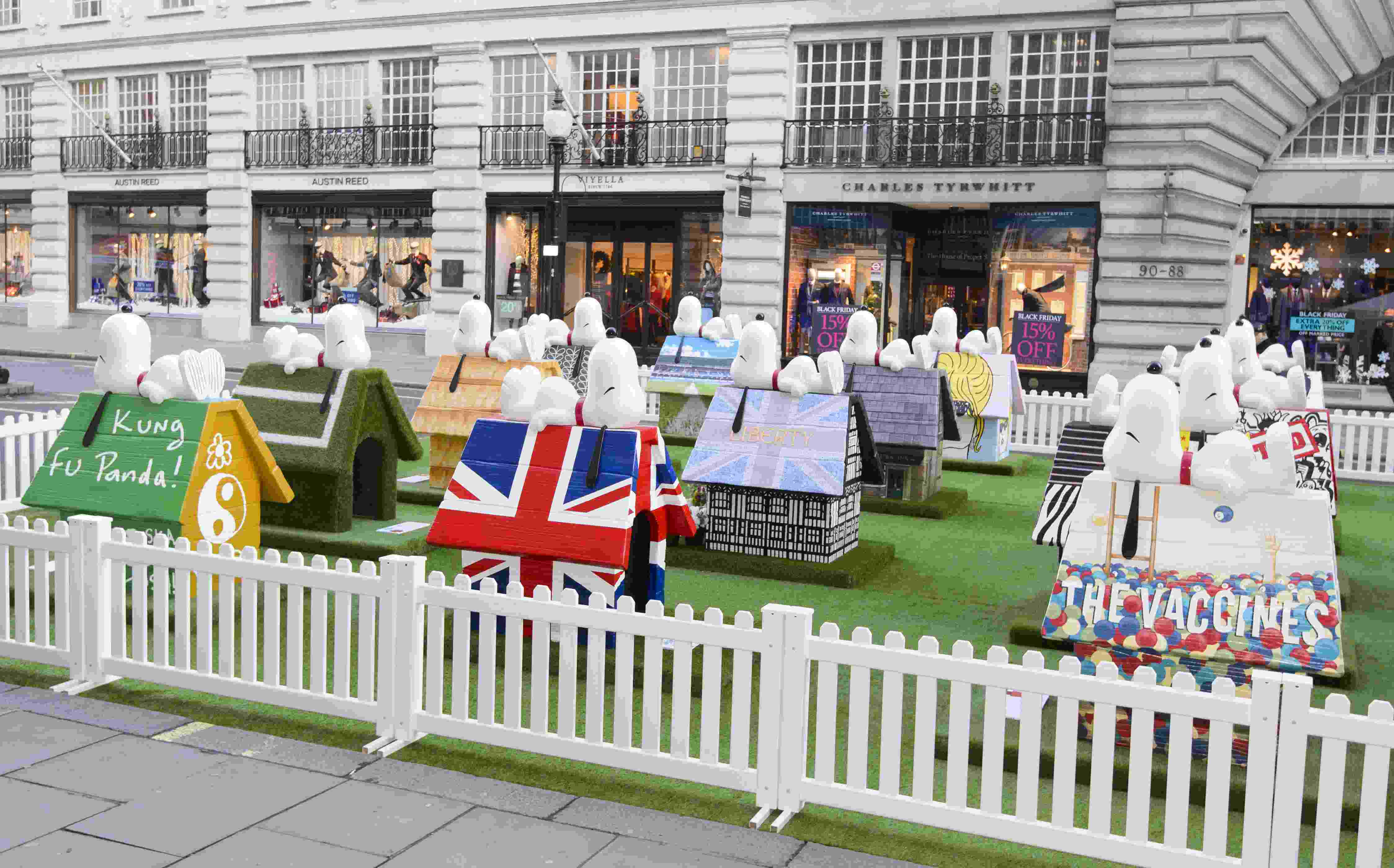 The Peanuts Movie kennels designed by celebrities are unveiled on Regent Street. London. Britain