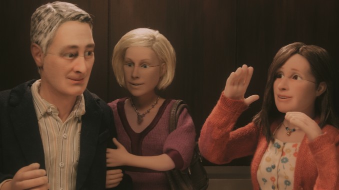 (L-R) David Thewlis voices Michael Stone and Tom Noonan voices Emily and Jennifer Jason Leigh voices Lisa Hesselman in the animated stop-motion film, ANOMALISA, by Paramount Pictures