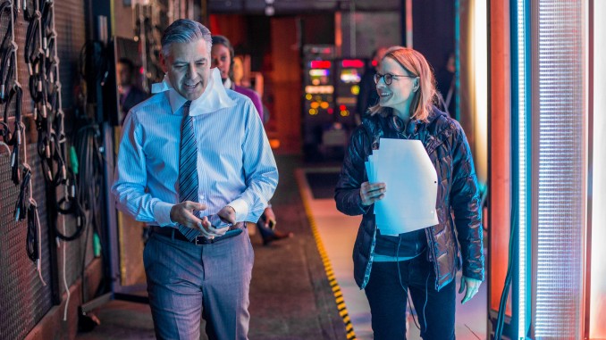 George Clooney and Director Jodie Foster on the set of TriStar Pictures' MONEY MONSTER.
