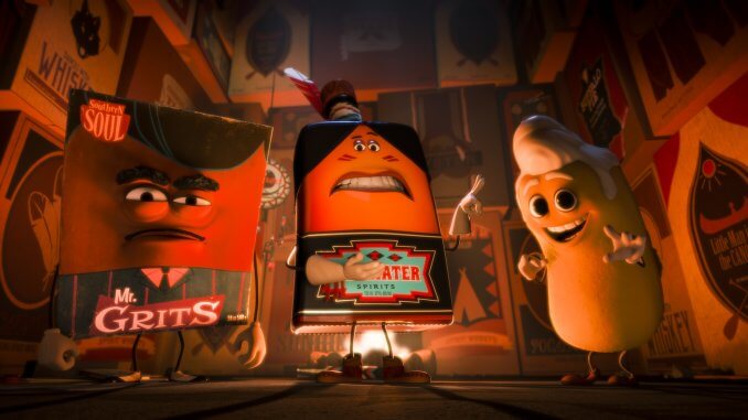 Grits (Craig Robinson), Firewater (Bill Hader), Twink (Scott Diggs Underwood) in Columbia Pictures' SAUSAGE PARTY.